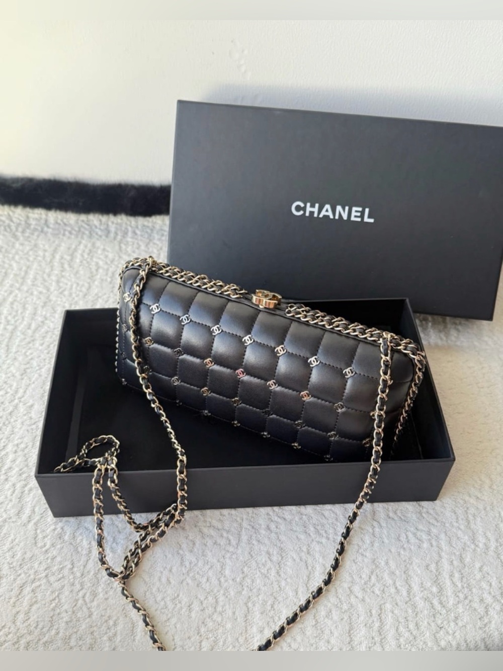 Chanel Black Quilted Clutch Chain Shoulder Bag